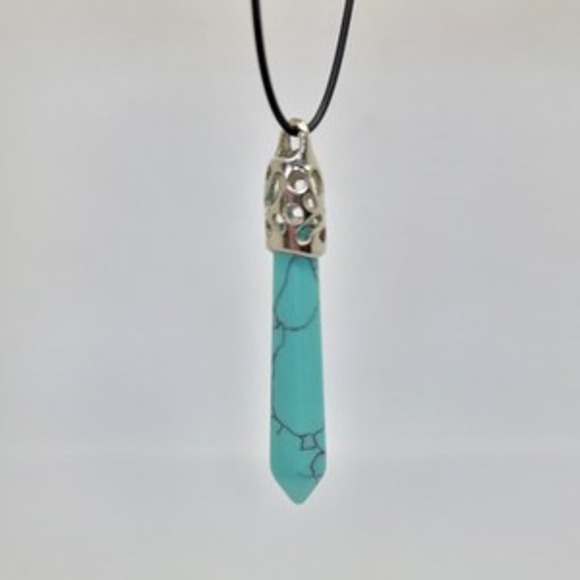 Hand Crafted Blue Howlite Chakra Hexagonal Point Wand Pendant 18" - Picture 3 of 4